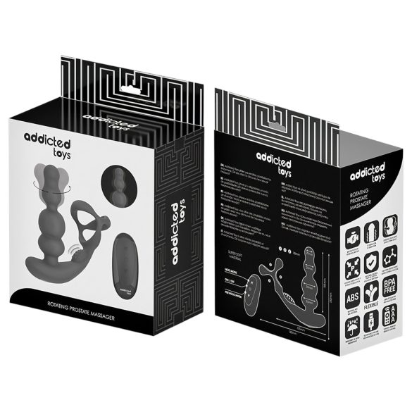 Addicted Toys - vibratore anale rotante con anello pene - nero