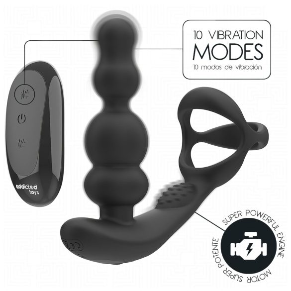 Addicted Toys - vibratore anale rotante con anello pene - nero