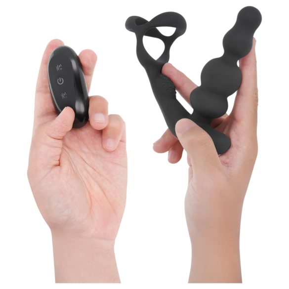 Addicted Toys - vibratore anale rotante con anello pene - nero