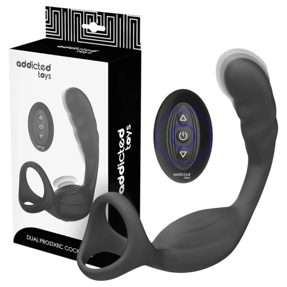 Addicted Toys - vibratore anale con anello pene e testicoli - nero