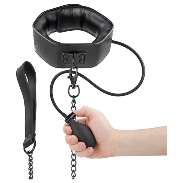 Feticismo - collare gonfiabile con guinzaglio (nero)