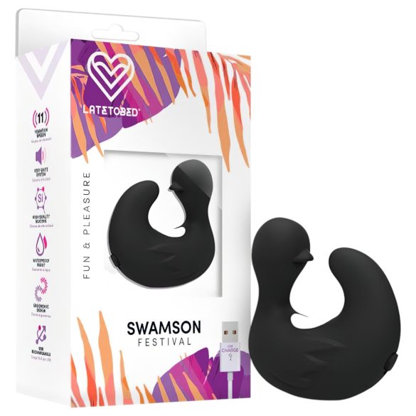 Latetobed - vibratore da dito a forma di papera - silicone nero