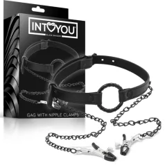 INTOYOU - bavaglio con pinze per capezzoli - nero
