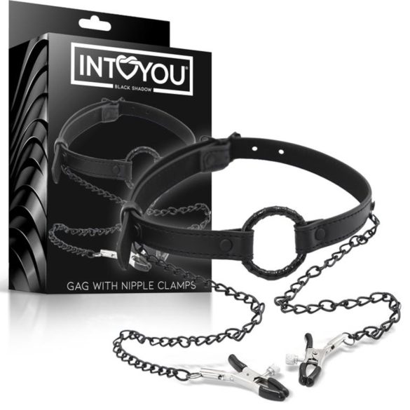 INTOYOU - bavaglio con pinze per capezzoli (nero)