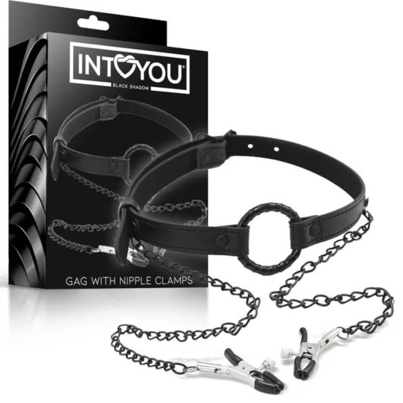 INTOYOU - bavaglio con pinze per capezzoli - nero
