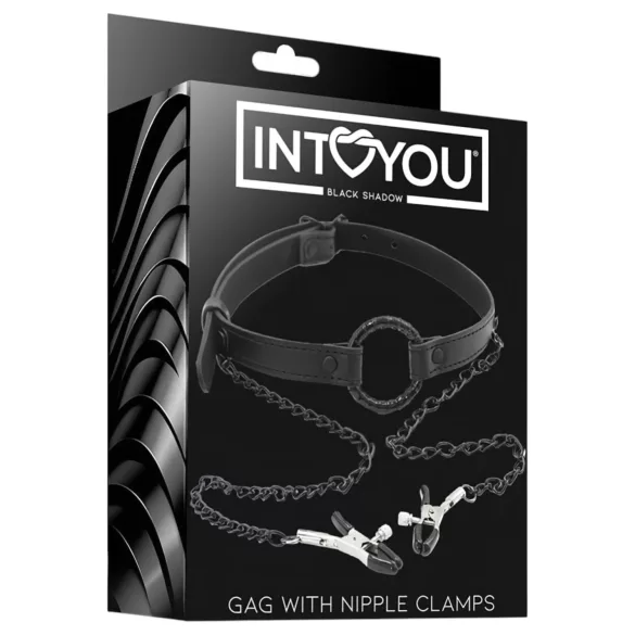 INTOYOU - bavaglio con pinze per capezzoli - nero
