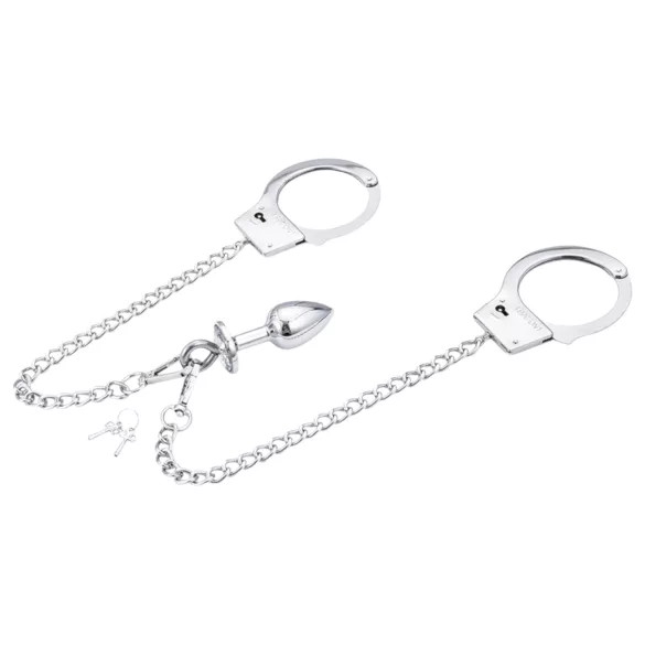 LateToBed - set bondage con manette e plug anale - metallo argento