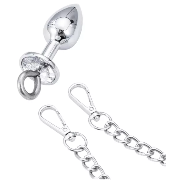 LateToBed - set bondage con manette e plug anale - metallo argento