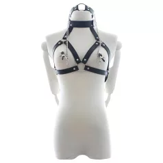   Latetobed - reggiseno bondage con bavaglio e pinze per capezzoli - nero