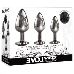   Evolved Black Gem - set plug anale metallico - pietra nera - argento