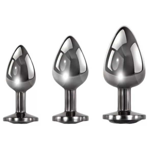 Evolved Black Gem - set plug anale metallico - pietra nera - argento