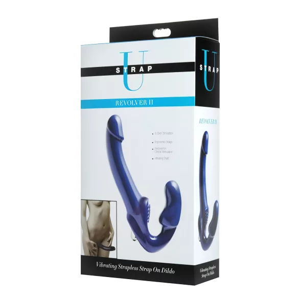 Strap U Revolver II - vibratore indossabile con vibrazione - silicone blu