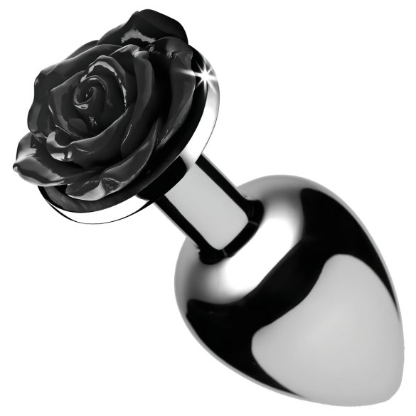 Booty Sparks Black Rose - plug anale in alluminio - argento nero
