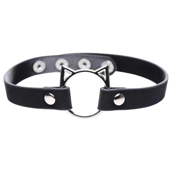 Master Series Kinky Kitty - collare con testa di gatto e anello (nero)
