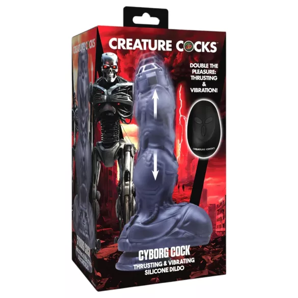 XR Brands Cyborg cock - vibratore maschile spingente - telecomando - argento