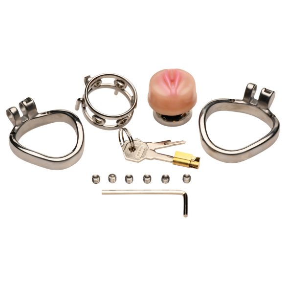 XR Brands - gabbia pene con masturbatore - argento