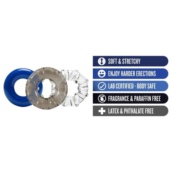 Stay Hard - set anelli fallo vari - silicone colorati - 3 pezzi