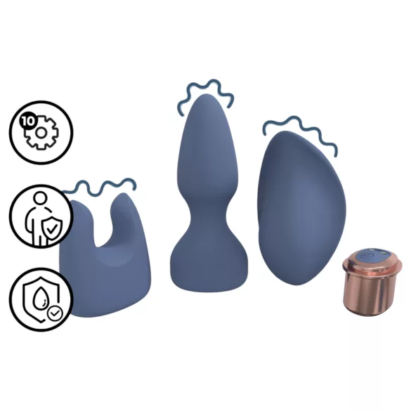 Loveline - set di vibratore con testine intercambiabili (blu-grigio)