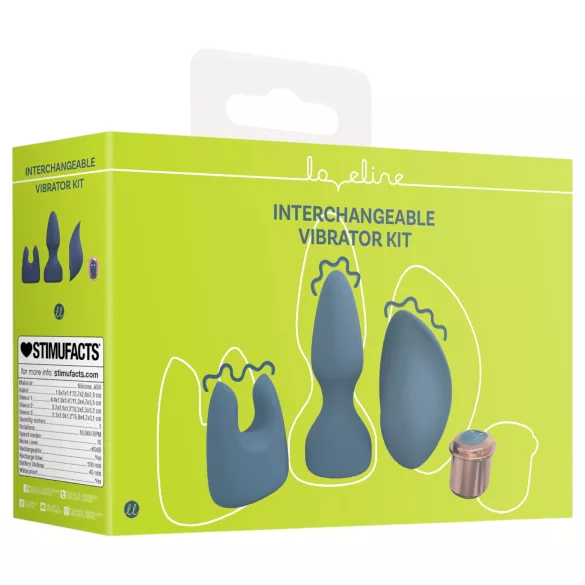 Loveline - set di vibratore con testine intercambiabili (blu-grigio)