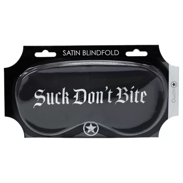Ahi! - mascherina per gli occhi in raso nera con scritta "Suck Don't Bite"
