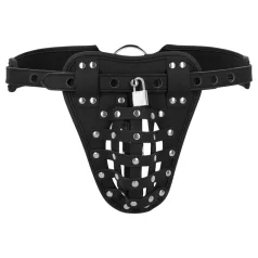   Ahi! - cintura di castità maschile in similpelle con gabbia e lucchetto (nera)