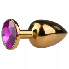   Easytoys Metal No.1 - plug anale a cono con pietra viola - oro 2,5 cm