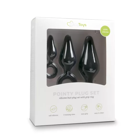 Easytoys - set plug anale con anello - 3 pezzi - silicone nero