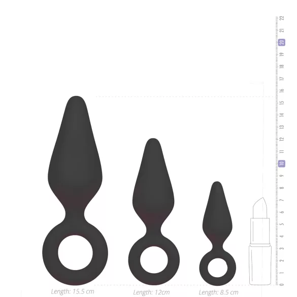 Easytoys - set plug anale con anello - 3 pezzi - silicone nero