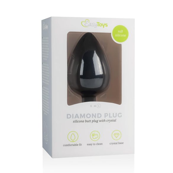 Easytoys Diamond - Plug anale con pietra bianca (grande) - nero