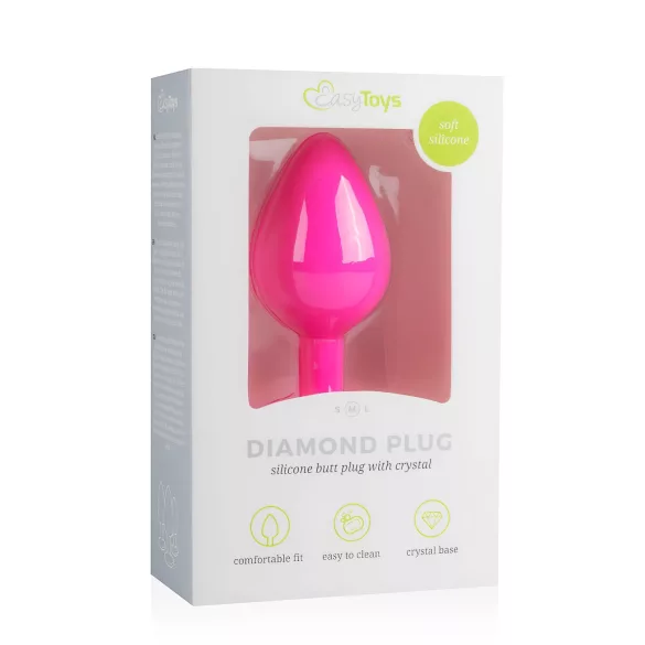 Easytoys Diamond - plug anale con pietra bianca - silicone rosa - misura media