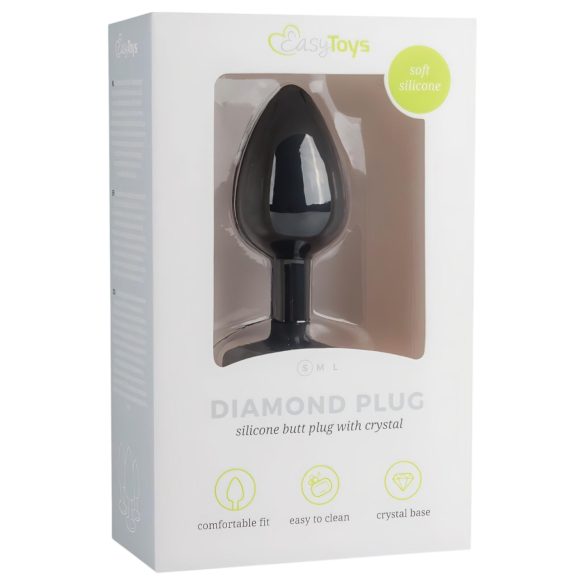 Easytoys Diamond - plug anale piccolo con pietra bianca - nero