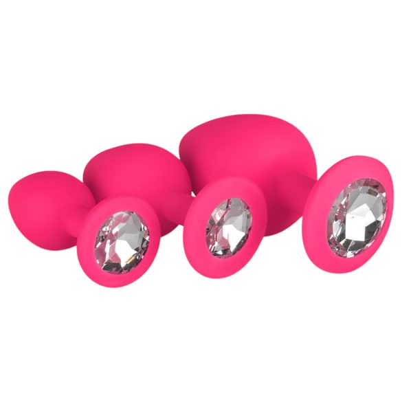 Easytoys - set plug anale - con diamante - silicone rosa