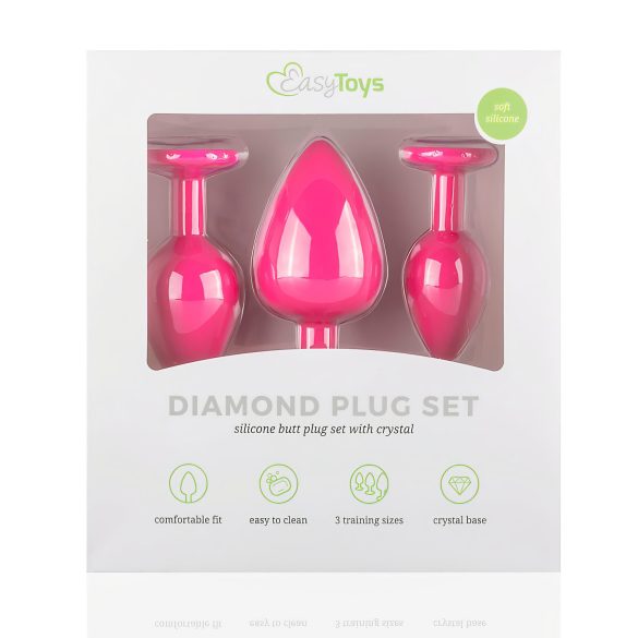 Easytoys - set plug anale - con diamante - silicone rosa