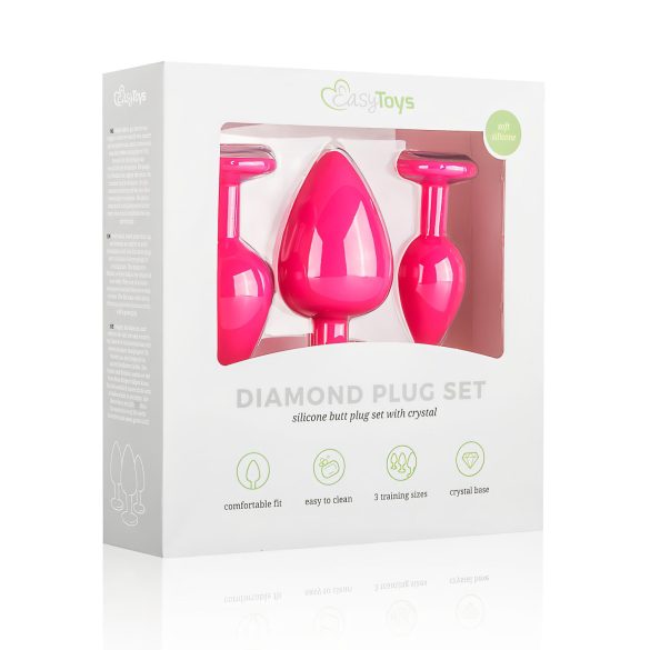Easytoys - set plug anale - con diamante - silicone rosa