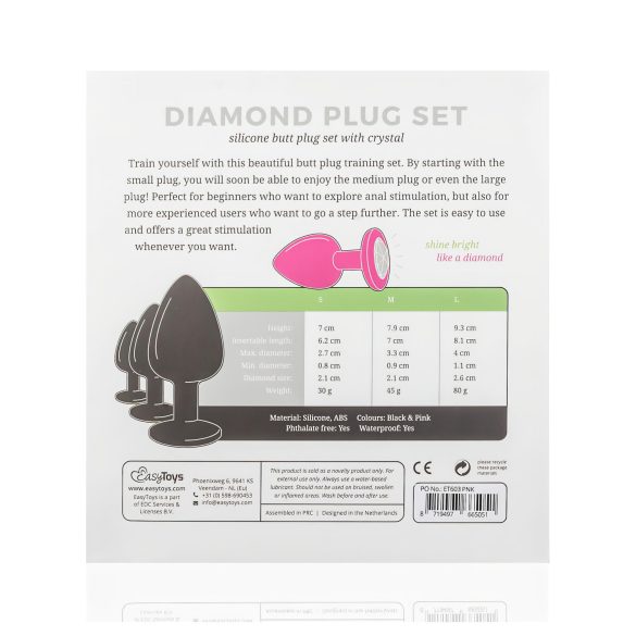 Easytoys - set plug anale - con diamante - silicone rosa
