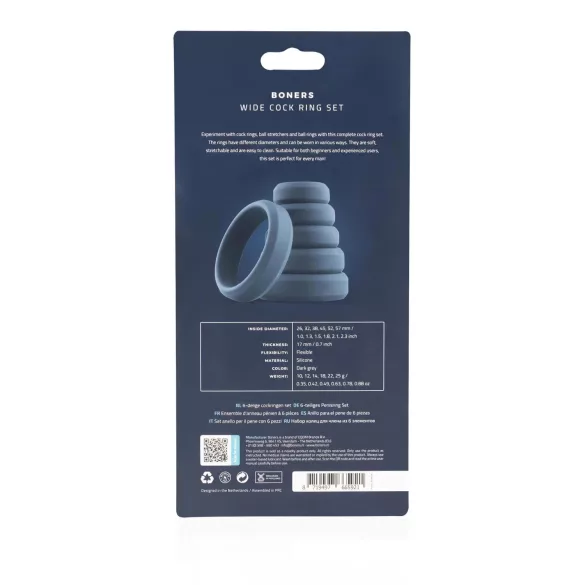 Boners - set anelli fallici in silicone - 6 pezzi - grigio