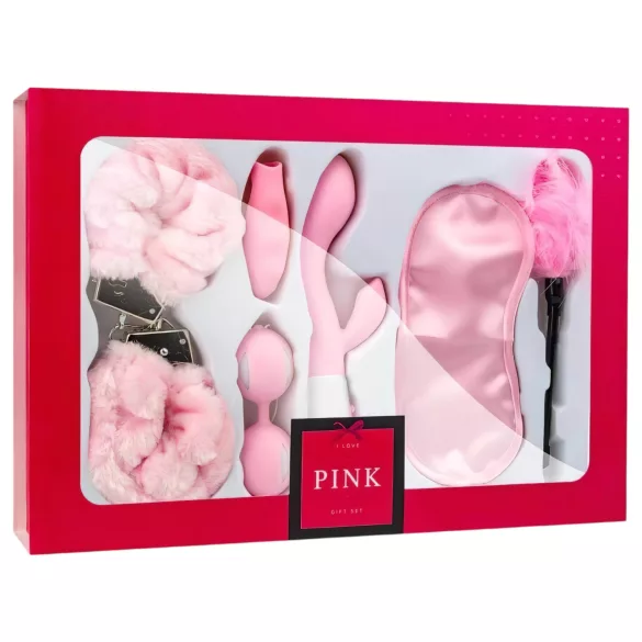LoveBoxxx I love Pink - set bondage con vibratore 6 pezzi - rosa