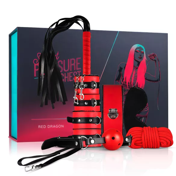 Secret Pleasure Chest - kit bondage avanzato - 10 pezzi - rosso