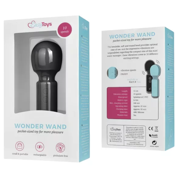 Easytoys Wonder Wand - mini vibratore massaggiante ricaricabile - nero