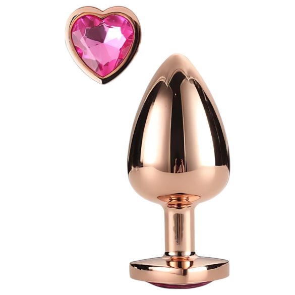 Gleaming Love - plug anale in alluminio - pietra a forma di cuore - oro rosa