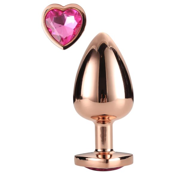 Gleaming Love - plug anale in alluminio con pietra a cuore - M - oro rosa