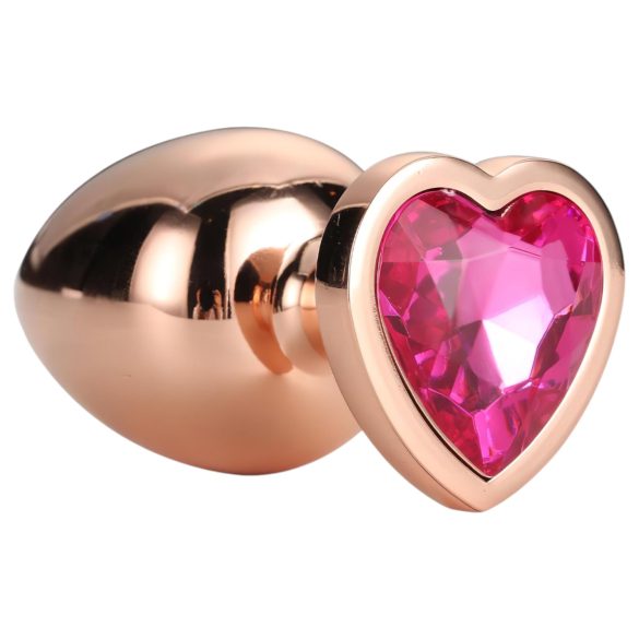 Gleaming Love - plug anale in alluminio con pietra a cuore - M - oro rosa