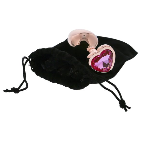 Gleaming Love - plug anale in alluminio con pietra a cuore - M - oro rosa