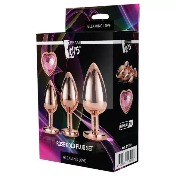 Gleaming Love - plug anale cuore set 3 pezzi - rosegold