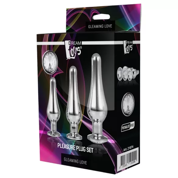 Gleaming Love - set di plug anali di lusso (argento, 3 pezzi)