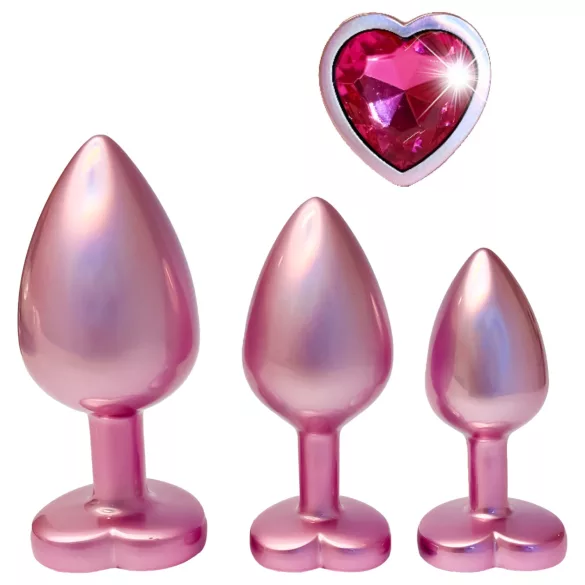 Dreamtoys Gleaming Love - set di plug anali a forma di cuore (rosa)