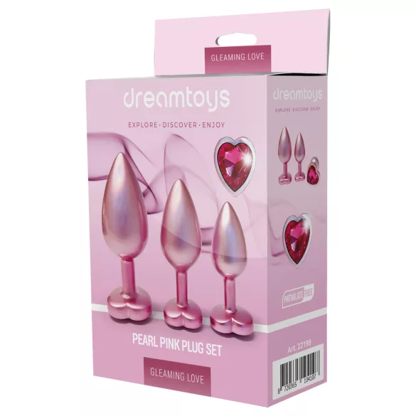 Dreamtoys Gleaming Love - set di plug anali a forma di cuore (rosa)