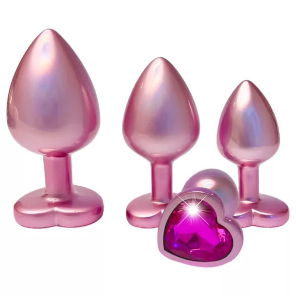 Dreamtoys Gleaming Love - set di plug anali a forma di cuore (rosa)