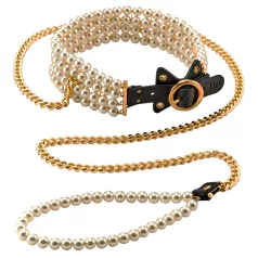 Allure - collare con guinzaglio perle - nero