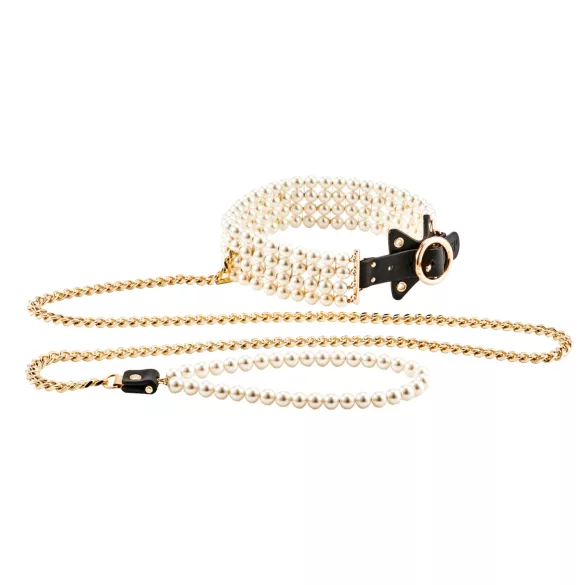 Allure - collare con guinzaglio perle - nero